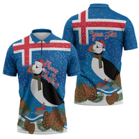 Personalised Iceland Christmas Zipper Polo Shirt Puffin Santa Winter Flag Style - Wonder Print Shop