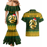 Personalised Australia Matildas Christmas Couples Matching Mermaid Dress and Hawaiian Shirt Merry Xmas 2023 National Color - Wonder Print Shop