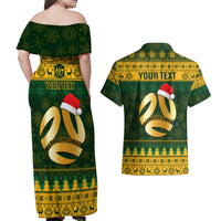 Personalised Australia Matildas Christmas Couples Matching Off Shoulder Maxi Dress and Hawaiian Shirt Merry Xmas 2023 National Color - Wonder Print Shop
