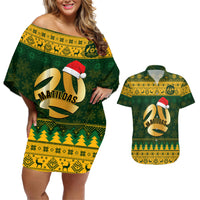 Personalised Australia Matildas Christmas Couples Matching Off Shoulder Short Dress and Hawaiian Shirt Merry Xmas 2023 National Color - Wonder Print Shop