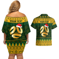 Personalised Australia Matildas Christmas Couples Matching Off Shoulder Short Dress and Hawaiian Shirt Merry Xmas 2023 National Color - Wonder Print Shop