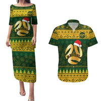 Personalised Australia Matildas Christmas Couples Matching Puletasi Dress and Hawaiian Shirt Merry Xmas 2023 National Color - Wonder Print Shop