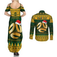 Personalised Australia Matildas Christmas Couples Matching Summer Maxi Dress and Long Sleeve Button Shirts Merry Xmas 2023 National Color - Wonder Print Shop