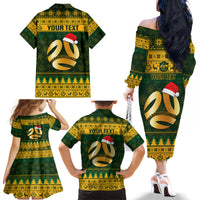 Personalised Australia Matildas Christmas Family Matching Off Shoulder Long Sleeve Dress and Hawaiian Shirt Merry Xmas 2023 National Color - Wonder Print Shop