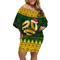 Personalised Australia Matildas Christmas Family Matching Off Shoulder Short Dress and Hawaiian Shirt Merry Xmas 2023 National Color - Wonder Print Shop