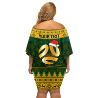 Personalised Australia Matildas Christmas Family Matching Off Shoulder Short Dress and Hawaiian Shirt Merry Xmas 2023 National Color - Wonder Print Shop