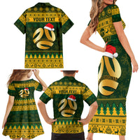Personalised Australia Matildas Christmas Family Matching Short Sleeve Bodycon Dress and Hawaiian Shirt Merry Xmas 2023 National Color - Wonder Print Shop