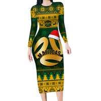 Personalised Australia Matildas Christmas Long Sleeve Bodycon Dress Merry Xmas 2023 National Color - Wonder Print Shop