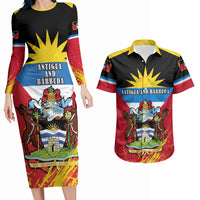 Couples matching bodycon long-sleeve dress and Hawaiian shirt, black red yellow flag print