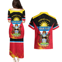 Personalised Antigua And Barbuda Independence Day Couples Matching Puletasi Dress and Hawaiian Shirt 42nd Anniversary Flag Style - Wonder Print Shop