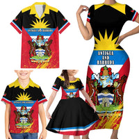 Personalised Antigua And Barbuda Independence Day Family Matching Short Sleeve Bodycon Dress and Hawaiian Shirt 42nd Anniversary Flag Style LT14