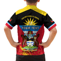 Personalised Antigua And Barbuda Independence Day Family Matching Off Shoulder Short Dress and Hawaiian Shirt 42nd Anniversary Flag Style - Wonder Print Shop