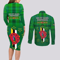 Dominica Independence Day Couples Matching Long Sleeve Bodycon Dress and Long Sleeve Button Shirts Dominik Sisserou Parrot With Madras Pattern - Wonder Print Shop