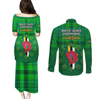Dominica Independence Day Couples Matching Puletasi Dress and Long Sleeve Button Shirts Dominik Sisserou Parrot With Madras Pattern - Wonder Print Shop