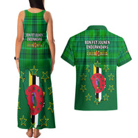 Dominica Independence Day Couples Matching Tank Maxi Dress and Hawaiian Shirt Dominik Sisserou Parrot With Madras Pattern - Wonder Print Shop