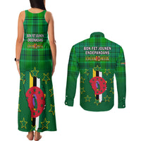 Dominica Independence Day Couples Matching Tank Maxi Dress and Long Sleeve Button Shirts Dominik Sisserou Parrot With Madras Pattern - Wonder Print Shop