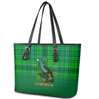 Dominica Independence Day Leather Tote Bag Dominik Sisserou Parrot With Madras Pattern - Wonder Print Shop