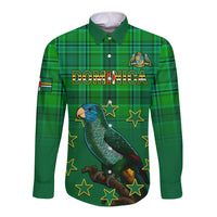 Dominica Independence Day Long Sleeve Button Shirt Dominik Sisserou Parrot With Madras Pattern - Wonder Print Shop