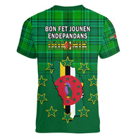 Dominica Independence Day Women V Neck T Shirt Dominik Sisserou Parrot With Madras Pattern - Wonder Print Shop