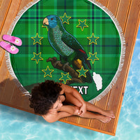 Personalised Dominica Independence Day Beach Blanket Dominik Sisserou Parrot With Madras Pattern - Wonder Print Shop