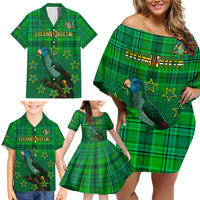 Personalised Dominica Independence Day Family Matching Off Shoulder Short Dress and Hawaiian Shirt Dominik Sisserou Parrot With Madras Pattern - Wonder Print Shop