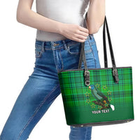 Personalised Dominica Independence Day Leather Tote Bag Dominik Sisserou Parrot With Madras Pattern - Wonder Print Shop
