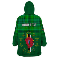 Personalised Dominica Independence Day Wearable Blanket Hoodie Dominik Sisserou Parrot With Madras Pattern - Wonder Print Shop