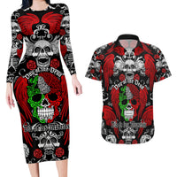 Mexico Day Of The Dead Couples Matching Long Sleeve Bodycon Dress and Hawaiian Shirt Mexican Sugar Skull Dia de los Muertos - Wonder Print Shop