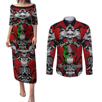 Mexico Day Of The Dead Couples Matching Puletasi Dress and Long Sleeve Button Shirts Mexican Sugar Skull Dia de los Muertos - Wonder Print Shop