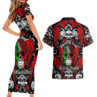 Mexico Day Of The Dead Couples Matching Short Sleeve Bodycon Dress and Hawaiian Shirt Mexican Sugar Skull Dia de los Muertos - Wonder Print Shop