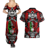 Mexico Day Of The Dead Couples Matching Summer Maxi Dress and Hawaiian Shirt Mexican Sugar Skull Dia de los Muertos - Wonder Print Shop
