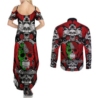 Mexico Day Of The Dead Couples Matching Summer Maxi Dress and Long Sleeve Button Shirts Mexican Sugar Skull Dia de los Muertos - Wonder Print Shop