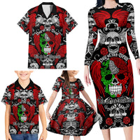 Mexico Day Of The Dead Family Matching Long Sleeve Bodycon Dress and Hawaiian Shirt Mexican Sugar Skull Dia de los Muertos - Wonder Print Shop