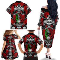 Mexico Day Of The Dead Family Matching Off Shoulder Long Sleeve Dress and Hawaiian Shirt Mexican Sugar Skull Dia de los Muertos - Wonder Print Shop