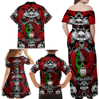Mexico Day Of The Dead Family Matching Off Shoulder Maxi Dress and Hawaiian Shirt Mexican Sugar Skull Dia de los Muertos - Wonder Print Shop
