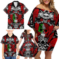 Mexico Day Of The Dead Family Matching Off Shoulder Short Dress and Hawaiian Shirt Mexican Sugar Skull Dia de los Muertos - Wonder Print Shop