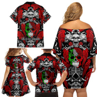 Mexico Day Of The Dead Family Matching Off Shoulder Short Dress and Hawaiian Shirt Mexican Sugar Skull Dia de los Muertos - Wonder Print Shop
