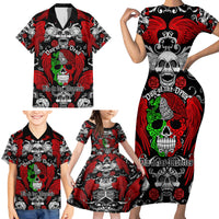 Mexico Day Of The Dead Family Matching Short Sleeve Bodycon Dress and Hawaiian Shirt Mexican Sugar Skull Dia de los Muertos - Wonder Print Shop