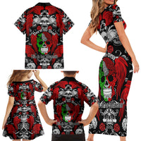 Mexico Day Of The Dead Family Matching Short Sleeve Bodycon Dress and Hawaiian Shirt Mexican Sugar Skull Dia de los Muertos - Wonder Print Shop