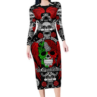 Mexico Day Of The Dead Long Sleeve Bodycon Dress Mexican Sugar Skull Dia de los Muertos - Wonder Print Shop