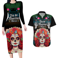 Personalised Mexico Day Of The Dead Couples Matching Long Sleeve Bodycon Dress and Hawaiian Shirt Mexican La Catrina Dia de los Muertos - Wonder Print Shop
