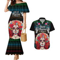 Personalised Mexico Day Of The Dead Couples Matching Mermaid Dress and Hawaiian Shirt Mexican La Catrina Dia de los Muertos - Wonder Print Shop