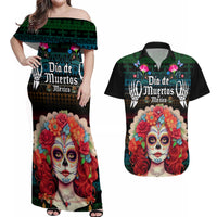 Personalised Mexico Day Of The Dead Couples Matching Off Shoulder Maxi Dress and Hawaiian Shirt Mexican La Catrina Dia de los Muertos - Wonder Print Shop
