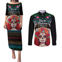 Personalised Mexico Day Of The Dead Couples Matching Puletasi Dress and Long Sleeve Button Shirts Mexican La Catrina Dia de los Muertos - Wonder Print Shop