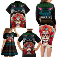 Personalised Mexico Day Of The Dead Family Matching Long Sleeve Bodycon Dress and Hawaiian Shirt Mexican La Catrina Dia de los Muertos - Wonder Print Shop