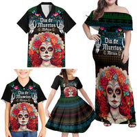 Personalised Mexico Day Of The Dead Family Matching Off Shoulder Maxi Dress and Hawaiian Shirt Mexican La Catrina Dia de los Muertos - Wonder Print Shop