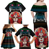 Personalised Mexico Day Of The Dead Family Matching Off Shoulder Maxi Dress and Hawaiian Shirt Mexican La Catrina Dia de los Muertos - Wonder Print Shop