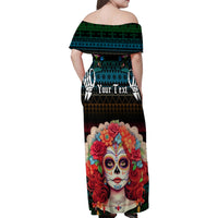 Personalised Mexico Day Of The Dead Family Matching Off Shoulder Maxi Dress and Hawaiian Shirt Mexican La Catrina Dia de los Muertos - Wonder Print Shop