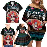 Personalised Mexico Day Of The Dead Family Matching Off Shoulder Short Dress and Hawaiian Shirt Mexican La Catrina Dia de los Muertos - Wonder Print Shop