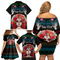 Personalised Mexico Day Of The Dead Family Matching Off Shoulder Short Dress and Hawaiian Shirt Mexican La Catrina Dia de los Muertos - Wonder Print Shop
